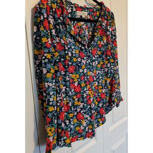Loft Tie Neck Flower print long sleeve blouse, flowy sz med EUC